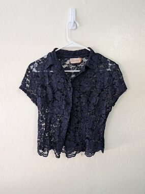 Vintage Rockmans Design for Sheer Lace Button Down Blouse